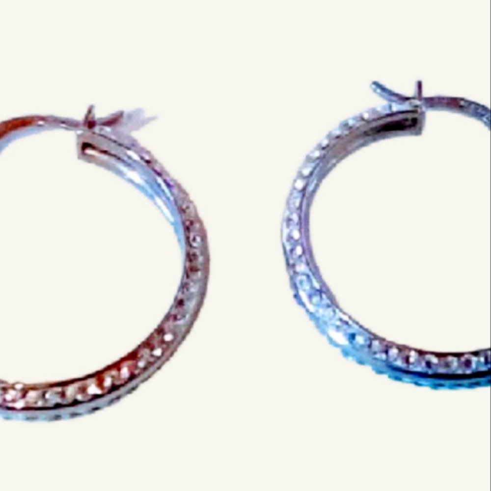 Earrings Crystal Hoop Pierced 1" New Without Tags